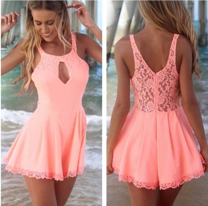 F2271-2 PLEATED PLAYSUIT WITH LACE INSERT AND CUTOUT DETAIL